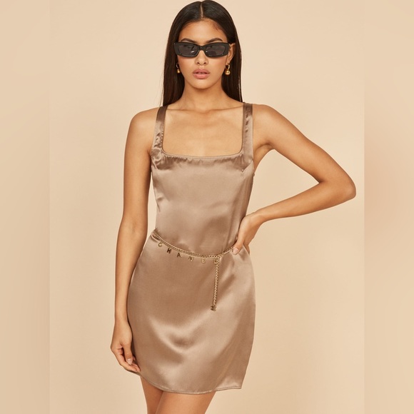 champagne reformation dress Reformation Aydin Knit Dress In Champagne
